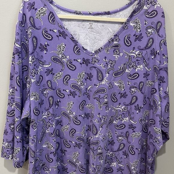 Woman Within Perfect V-Neck Tee Size 3x Purple White Cotton - Picture 2 of 4